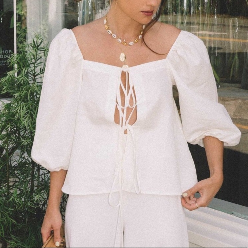 Cult Gaia White Puff Sleeve Blouse - Picture 4 of 10
